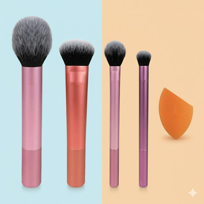 Gleam Soul Travel-Friendly Professional Makeup Brushes (4Pcs.)Set with 1Pc. Beauty Blender(Pack of 5)