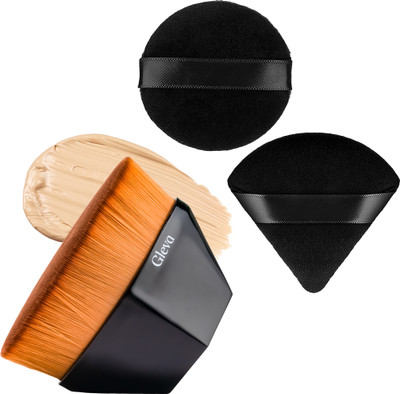 Gleva Hexagon Face Foundation Brush with Powder Puffs for Flawless Makeup Combo(Pack of 3)