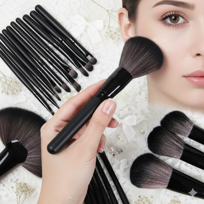 Viva Beauty Presents Professional Series Makeup Brush Set With Leather Pouch - Jet Black -24(Pack of 24)