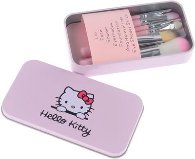Dazzle Beauty 7pcs hello Mini Kitty Traveling Brush Set For Makeup In Tin Box Eye & Face Use(Pack of 7)
