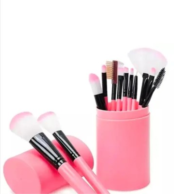 DIVYA UNIQUES Women's 12 Pcs Pink Makeup Brushes Set with Case for Makeup(Pack of 2)