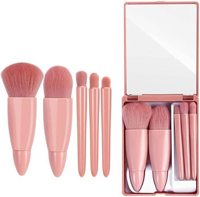 Elecsera Mini Makeup Brushes Set with Mirror 5 Pcs Brushes Kit Case(Pack of 5)
