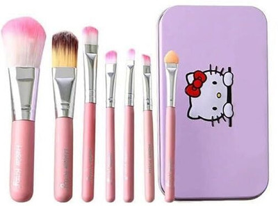 DUSSEN Hello Kitty mini Pink brush set (Pack of 7) & Makeup puff (8 Items in the set)(Pack of 8)