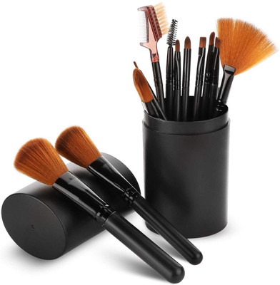 WEEPER Make Up Brush Set of 12 Pcs with storage Barrel Black(Multicolor)(Pack of 1)