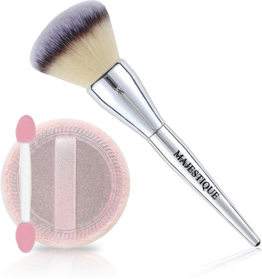 MAJESTIQUE Cushion Powder Puff with Large Foundation Brush - Perfect for Blending Liquid(Pack of 2)