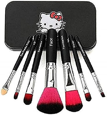 wryak 7 Pcs black color hello kitty makeup brush set (Black color)(Pack of 7)