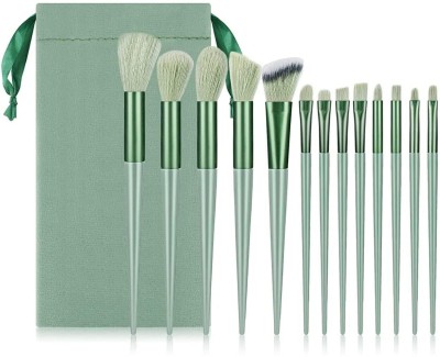 asija makeovers High Quality Green Brush Set 13pc With Pouch(Pack of 13)