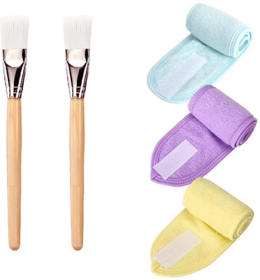 QAUKY 2PC Brush for Bleach and Face Pack with 3PC Adjustable Makeup Facial Headband(Pack of 5)