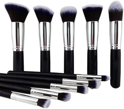 wryak Soft Bristles 10 Pcs Black Makeup Brushes Set with 1 Pink Beauty Blender(Pack of 10)