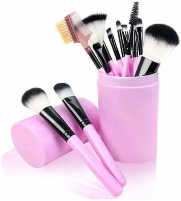 Ashyra Synthetic Bristle 12Pc Makeup Brush Set with Storage Bottle(Pack of 12)