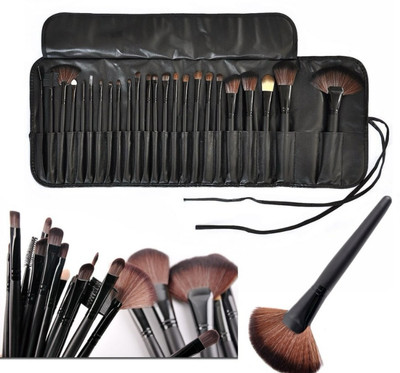 Qul.w Professional 24 PIECE JET BLACK MAKE UP BRUSH SET WITH FREE CASE(Pack of 24)