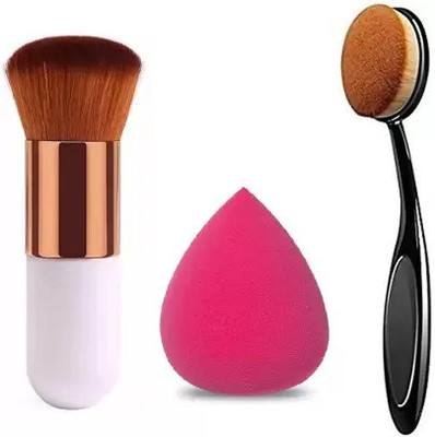 WATELLO Professional Foundation Brush With Oval Brush And Sponge Puff(Pack of 3)