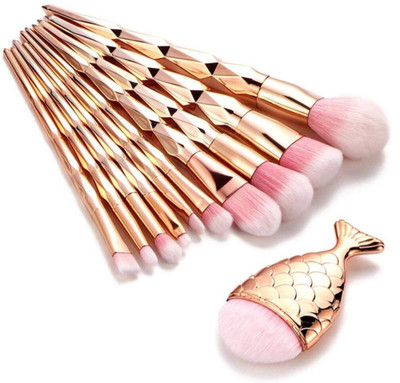 COSMO VIBES Diamond Cut Handle Makeup Brush Set with Big Fish Tail - 11 Pieces(Pack of 11)