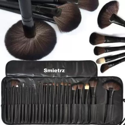 SMIETRZ Professional Wood Make Up Brushes Sets With Leather Storage Pouch(Pack of 24)