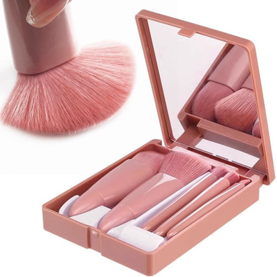 KD SAPRA Travel Size 5 Mini Makeup Brushes Set with Mirror,Portable Cosmetic Brush Case(Pack of 5)