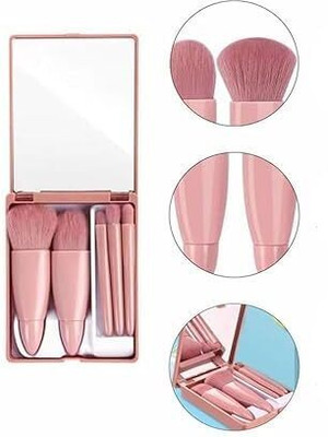 Elecsera Mini Travel Makeup Brushes Set with Case - 5 PCS Makeup Brush Kit with Mirror(Pack of 5)