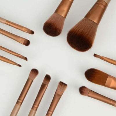 BLUEMERMAID Synthetic Bristle Makeup Brush - Brown Set Of 12 Pieces(Pack of 12)