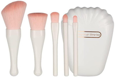 RUBY FACE Travel Makeup Brush Set 5pcs Mini Cosmetic Brushes with Mirror and Shell Case(Pack of 5)