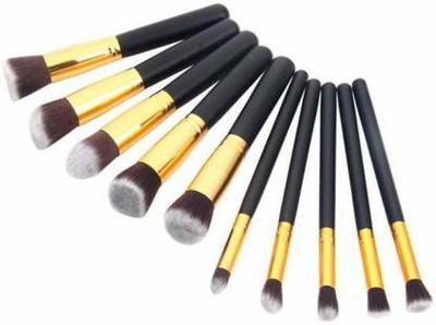 Yelfo 10 pcs Synthetic Makeup Brush Set - Black(Pack of 10)