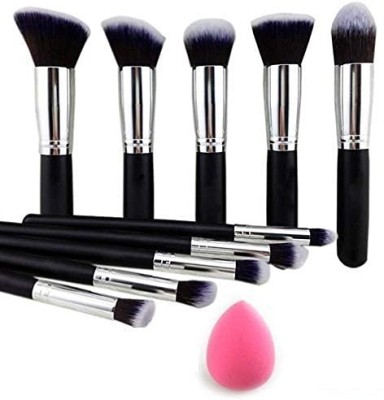 FEGURO 10 Pieces Makeup Brushes Set Tool Foundation Eyeliner Eyeshadow+ 1 Sponge Puff(Pack of 10)