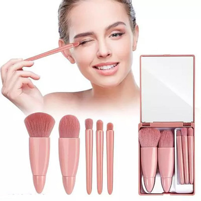 Wiffy Portable Travel Makeup Brush Set with Mirror 5 in 1 Mini Cosmetic Brushes(Pack of 5)