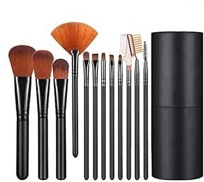 DREAM BELLA Soft Synthetic Premium Brushes set of 12 with Storage box (BLACK/ MULTICOLOR)(Pack of 12)