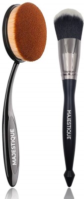 MAJESTIQUE compact makeup brush set 1+1 Pieces Makeup Brush Set, 1 Piece Professional Black Handle Highlighter powder Brush & 1 Piece Oval face makeup brush(Pack of 2)