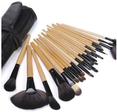 Rsentera Synthetic Foundation Brush set and Mineral Powder Brush set 24 Pcs with PU leather bag.(Pack of 24)