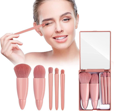 Glamezone Makeup Brush Applicator Set of 5 with Mirror & Pouch(Pack of 5)