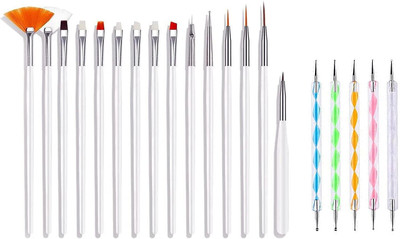 mapperz 15 Pieces Nail Art Brush Set for Detailing & 1 Set Dotting Pen For Fan&Liner(Multicolor)