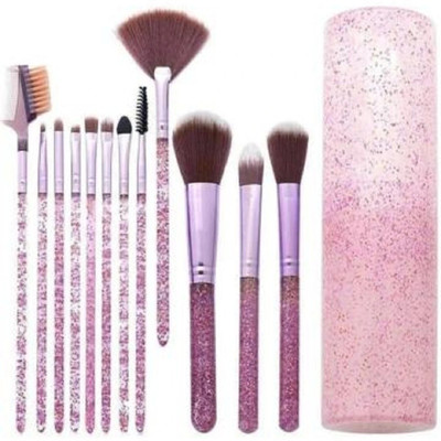 GLOW FIRST For Ever makeup brushes set Shiny Glitter Within Storage Barrel(Pack of 12)