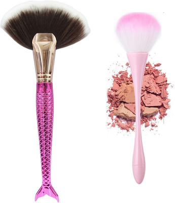 Gonegal Face Highlighter Fan Makeup Brush+ Flubby Foundation & Blusher Brush Pack Of 2(Pack of 2)