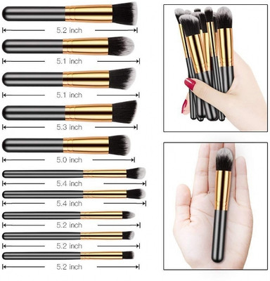 kHUDAt TROSE Synthetic Makeup Brush Set, Black/Silver, 10 Pieces Brush in 1 Pack(Pack of 10)