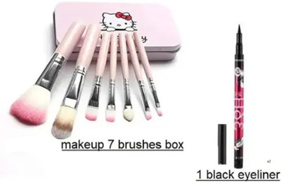 Morbee 7-Piece Makeup Brush Set & 1 Black Eyeliner Combo Set – Complete Beauty Kit a2(Pack of 8)