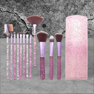 tigorik Professional Makeup Brush Set With Storage Barrel - Shiny Purple (Pack of 12)(Pack of 12)