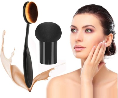 Latixmat Soft Oval Foundation Brush/Blusher Brush & Mushroom Makeup Brush Blender Sponge(Pack of 2)