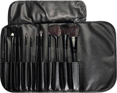SHEELU Professional Series Makeup Brush Set With Leather Pouch - Black(Pack of 12)