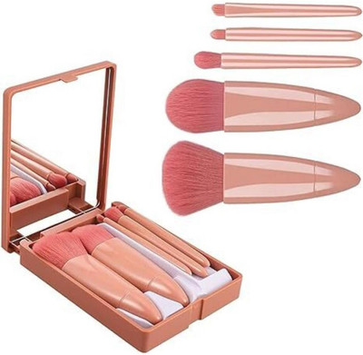 HVB Store Mini Makeup Brushes Set with Mirror 5 Pcs Brushes Kit Case(Pack of 5)