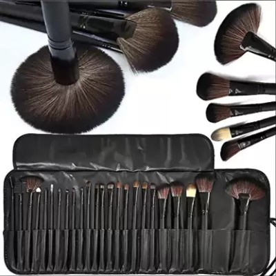 eshophope 24 pc Makeup Brush Set With Leather Pouch- black Pack of 24(Pack of 24)