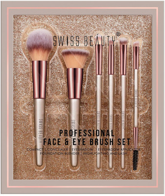 SWISS BEAUTY Premium Synthetic Bristle Professional Face and Eye Brushes Set of 6(Pack of 6)