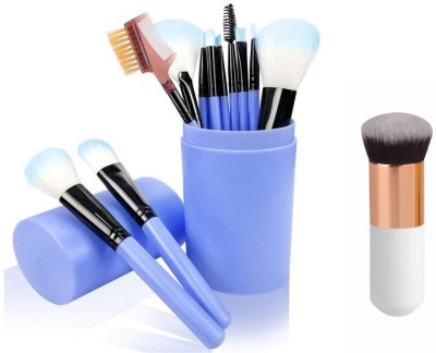 Lenon Brush Set With Cup Storage Box Blue with 1 Foundation White Brush(Pack of 12)
