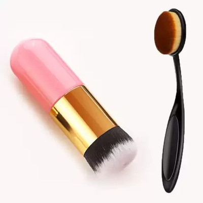 WATELLO Extra Soft Flat Foundation Brush and Oval Spoon Brush (Pack of 2)(Pack of 2)
