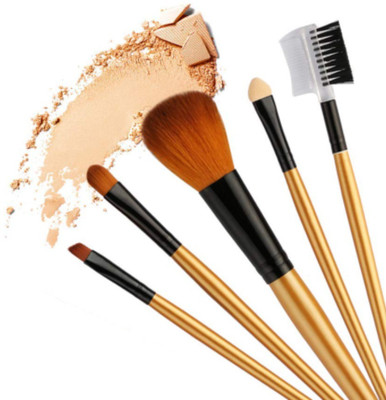RAYVER CREATION 5-in-1 Makeup Brush Set with Cute Compact Mirror – Travel-Friendly Beauty Kit(Pack of 5)