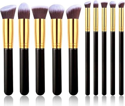 SMIETRZ Makeup Brushes Set Tool Pro Foundation Eyeliner Eyeshadow (Black)(Pack of 10)