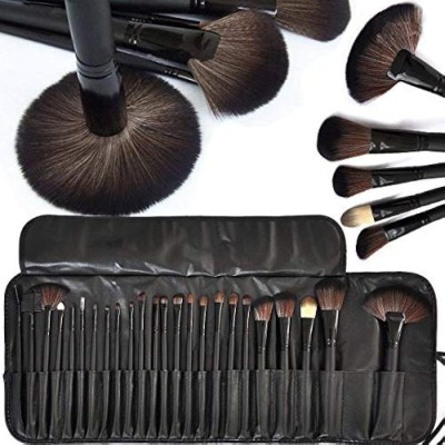 QUIYANG Bristle Makeup Brush Set with Black Leather Case- BLACK, 24 Pieces(Pack of 24)