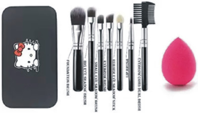 QUIYANG Makeup Brush Set of 7(Colour May Vary) with Storage box + sponge puff(Pack of 8)