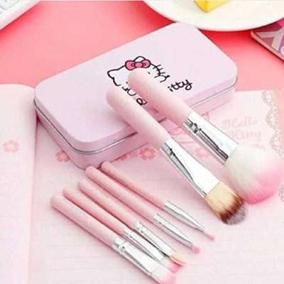 Komorebi Hello Kitty Complete Makeup Mini Brush Kit set of 7 With A Storage Box, PINK(Pack of 7)