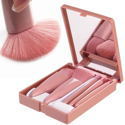 electro 5-in-1 Mini Makeup Brush Set with Mirror – Travel-Friendly for Women & Girls(Pack of 6)