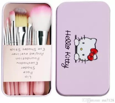 manish Hello Kitty Complete Makeup Mini Brush Kit set of 7 With A Storage Box pink(Pack of 7)