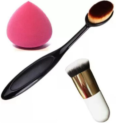 Qul.w FOUNDATION BRUSH+OVAL BRUSH+PUFF(Pack of 3)